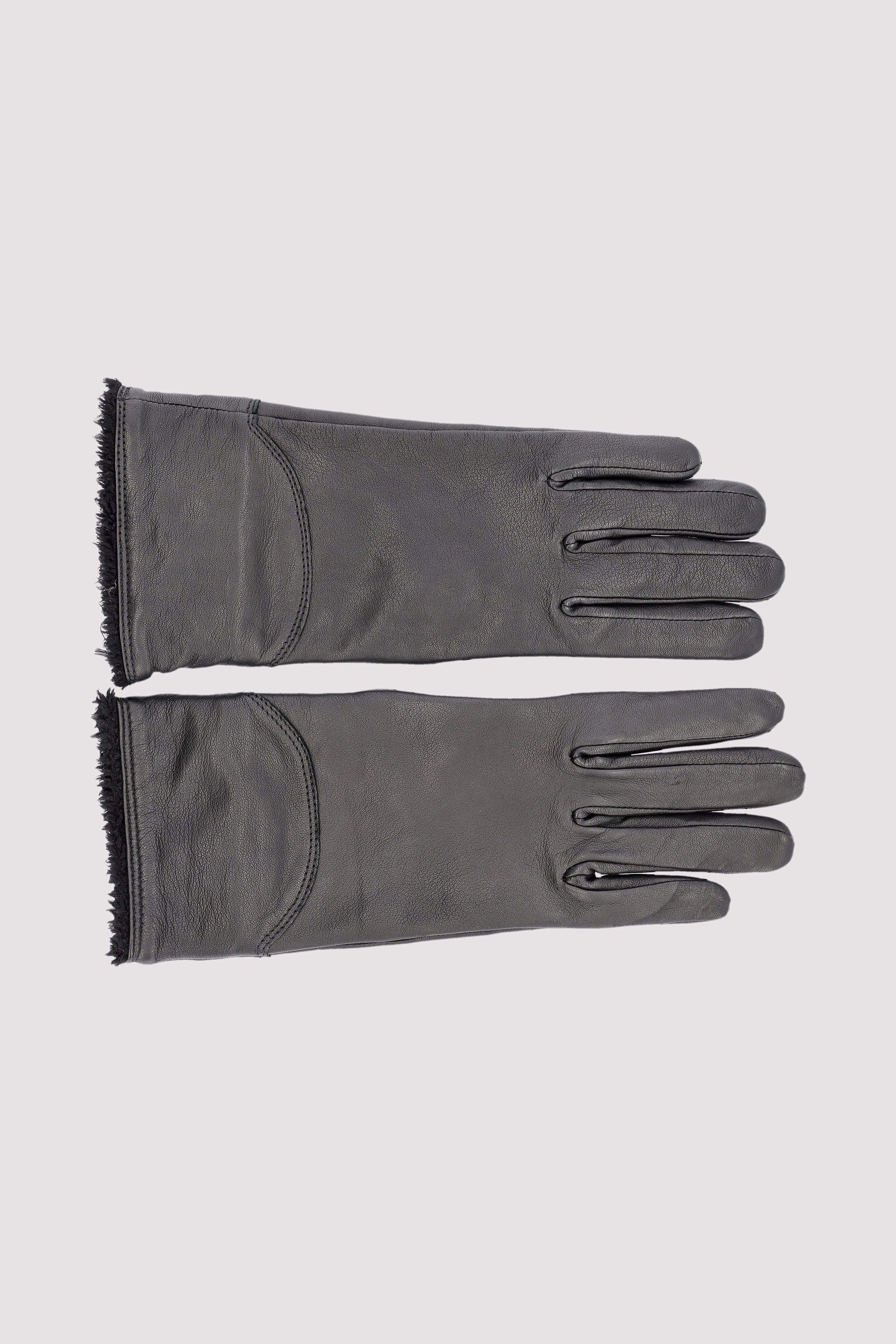 Gloves, leather, curly cuff in