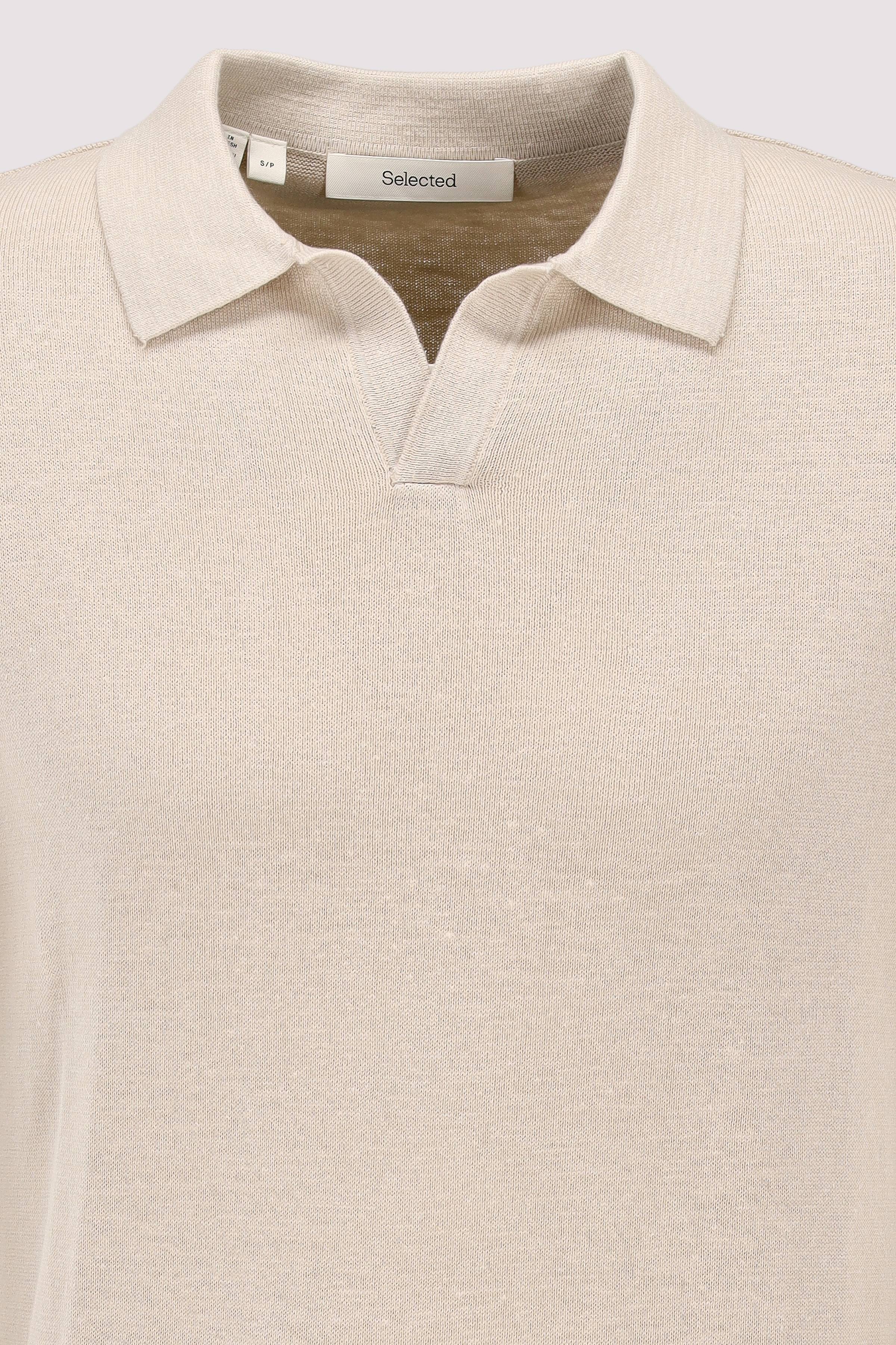 Selected - Selected Poloshirt Oatmeal Leinenmix