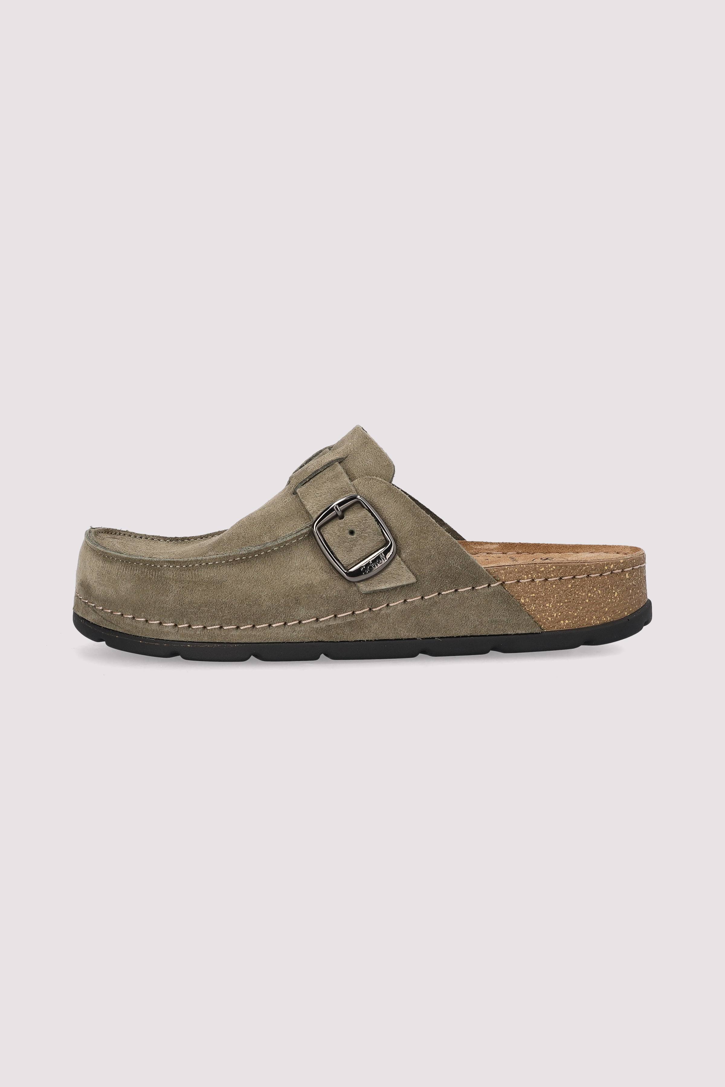 Scholl Sandale aus Leder, khaki.