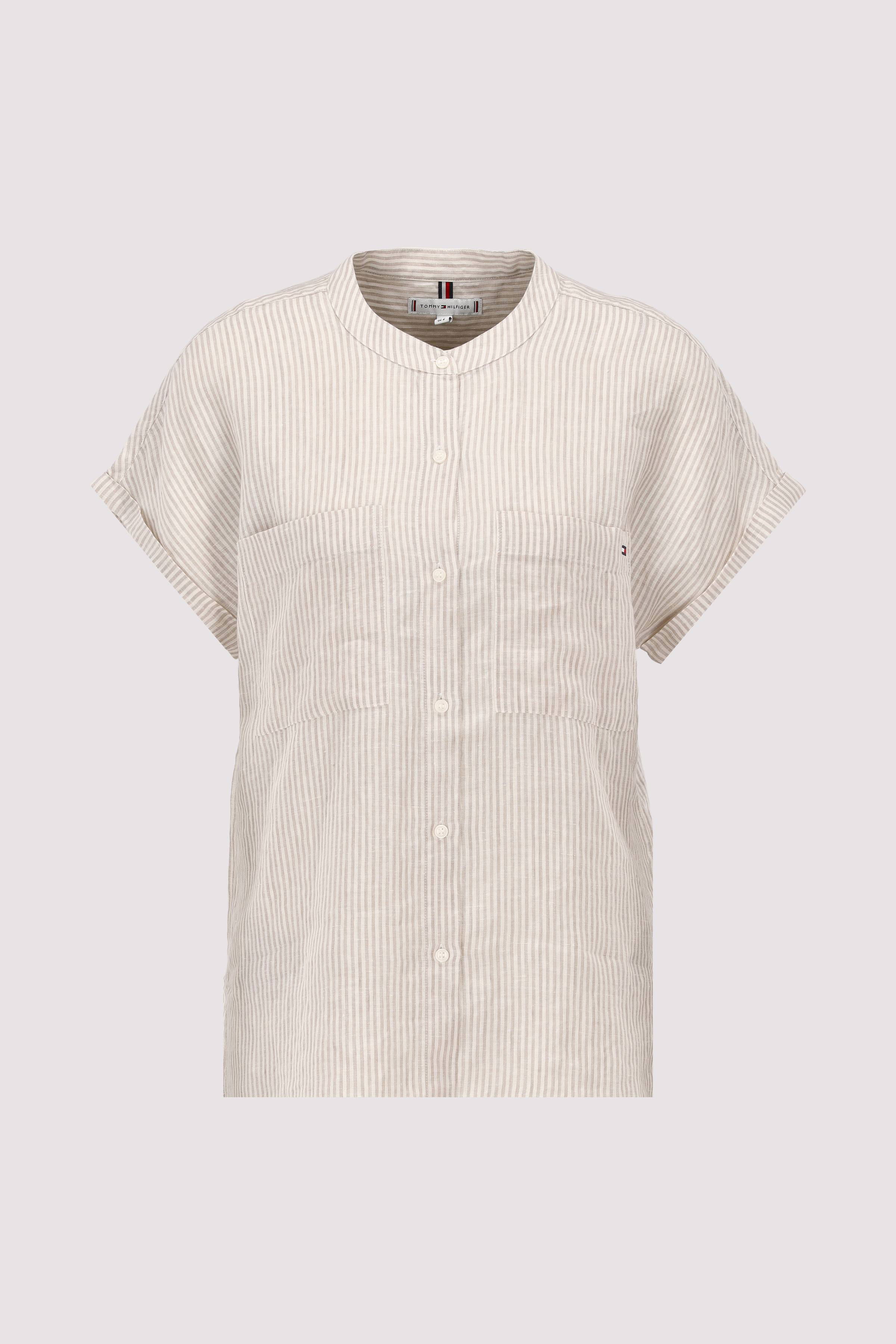 ESS LINEN COLLARLESS S/S BLOUS