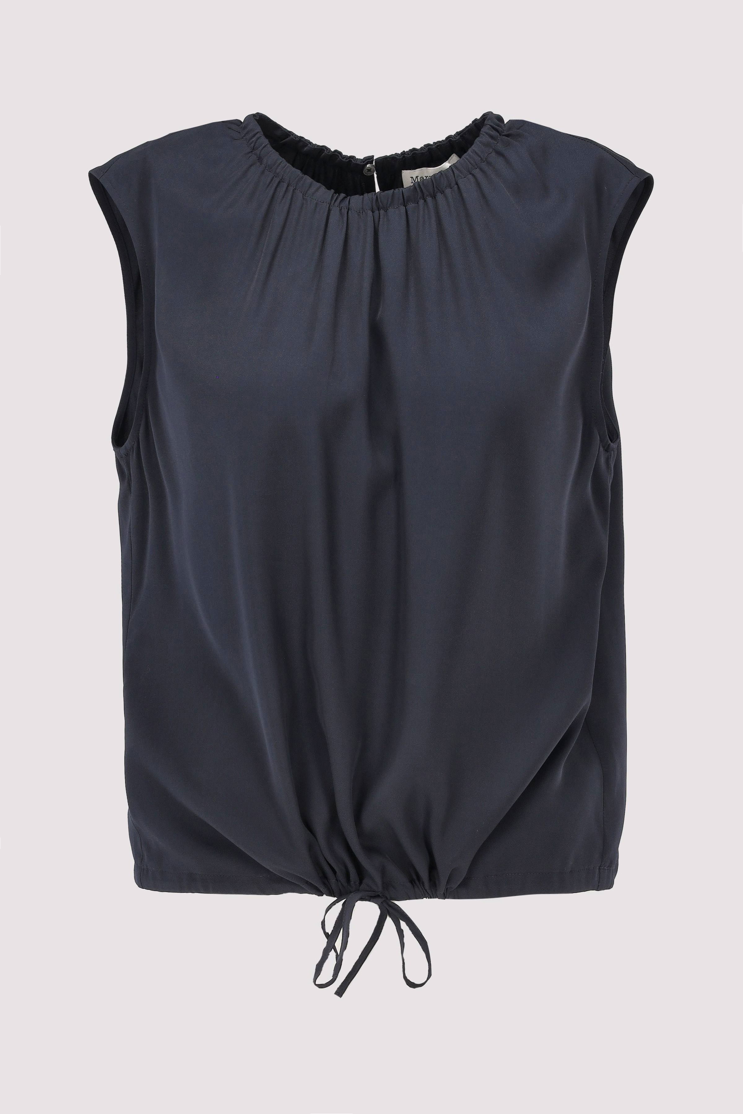 Woven Top, round neck, gatheri