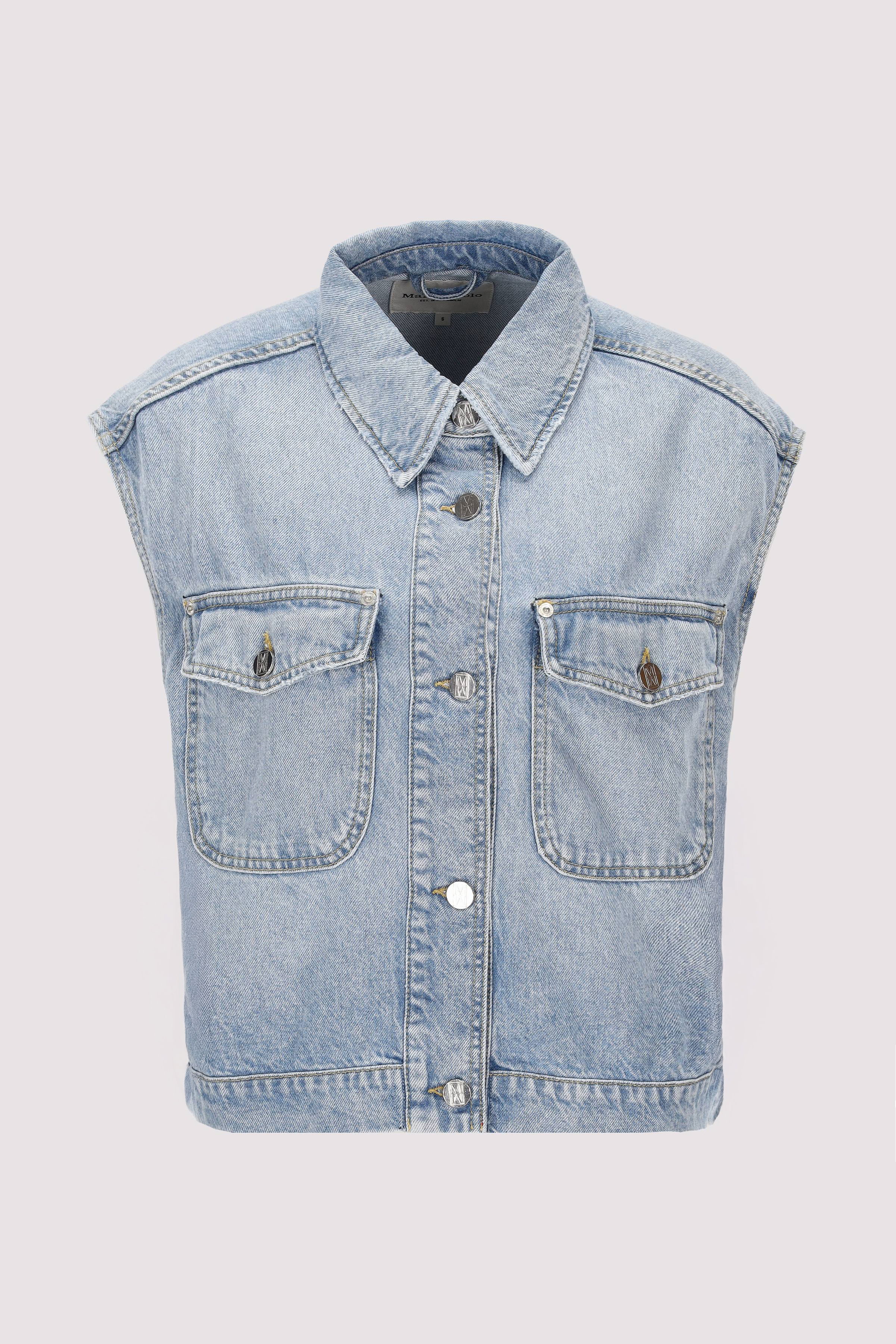 Denim vest, drawstring at hem,