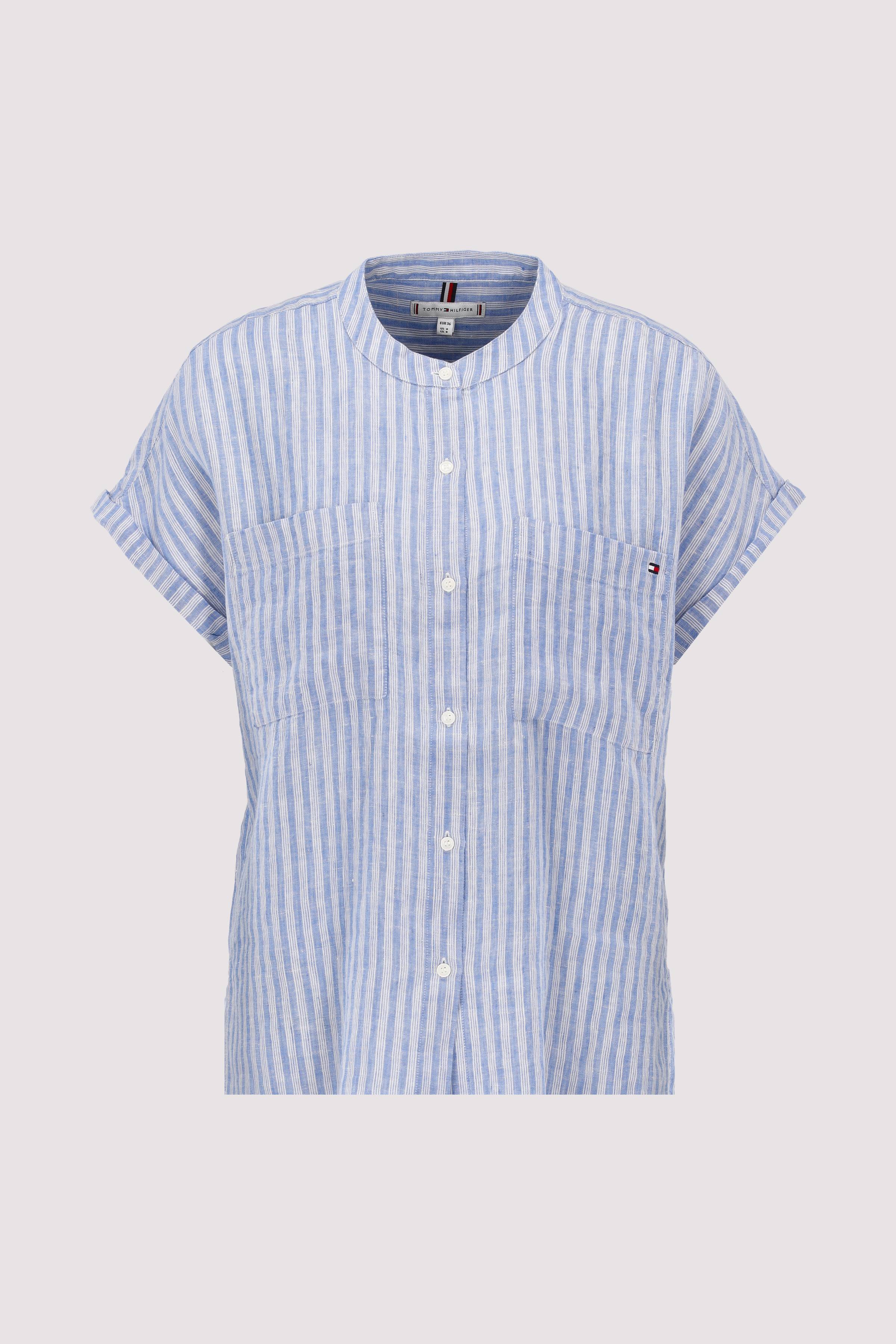ESS LINEN COLLARLESS S/S BLOUS
