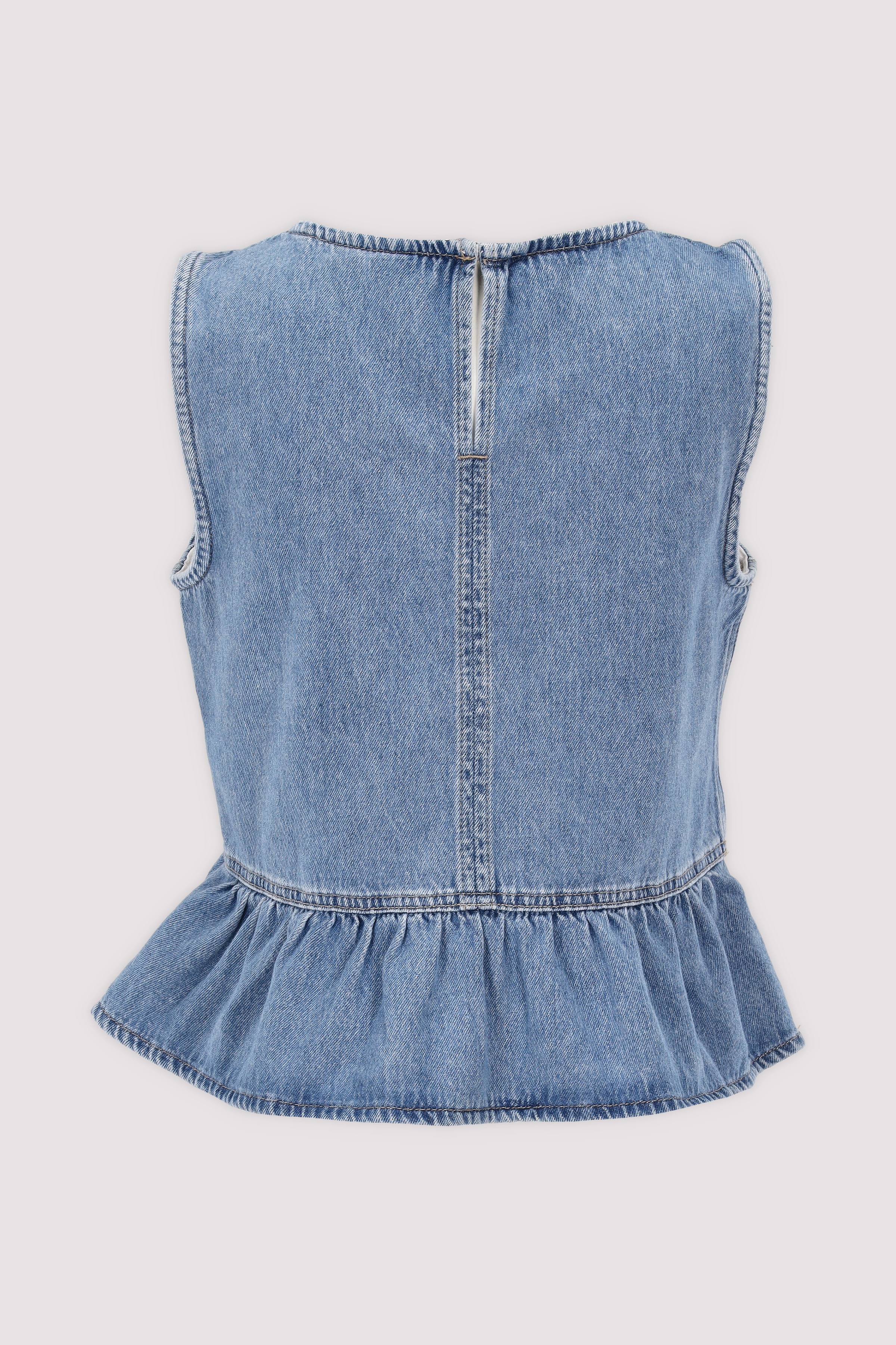 Denim Blouses Sleeveless, Roun