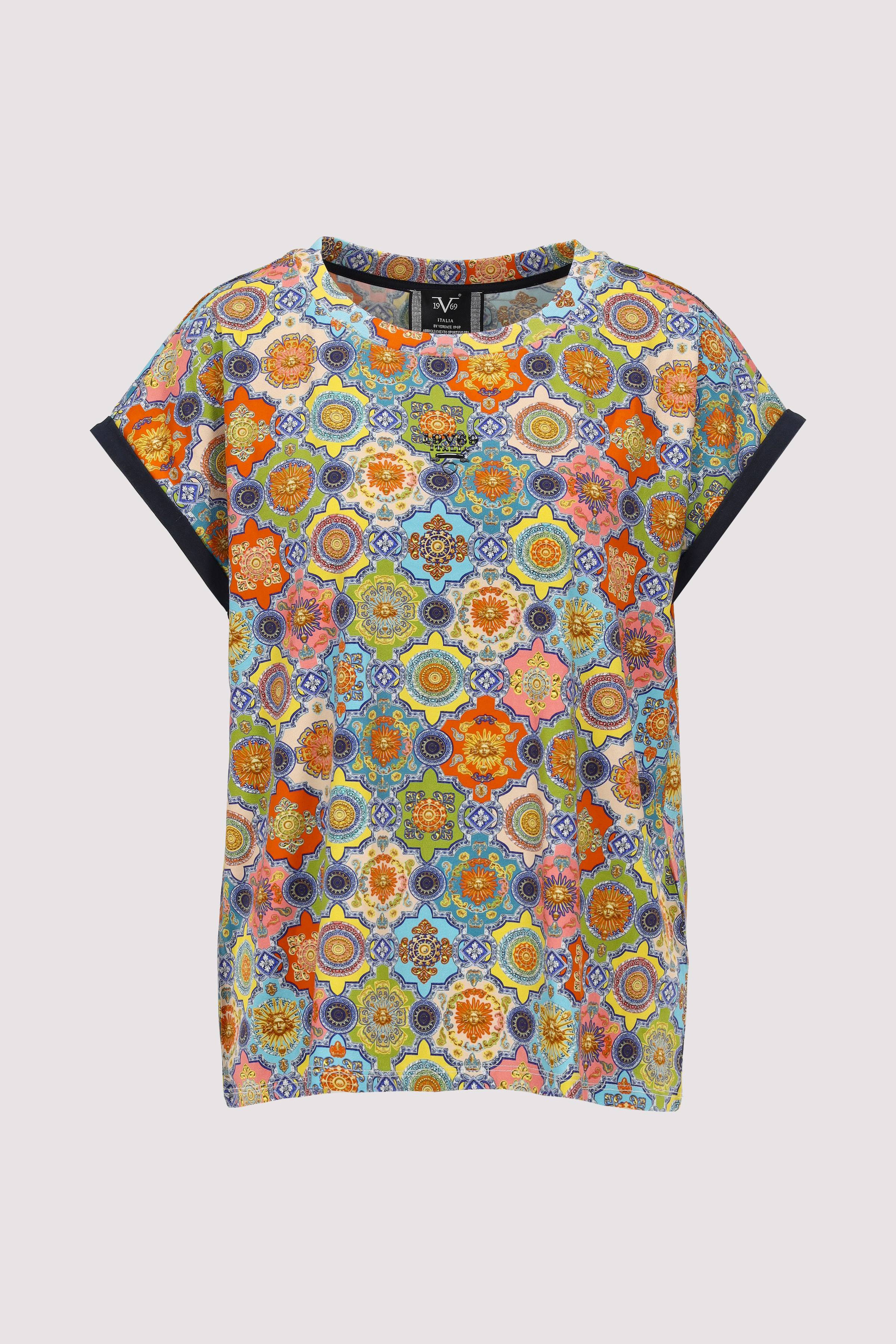 19V69 Italia - Damen T‑Shirt Alloverprint, Stretch