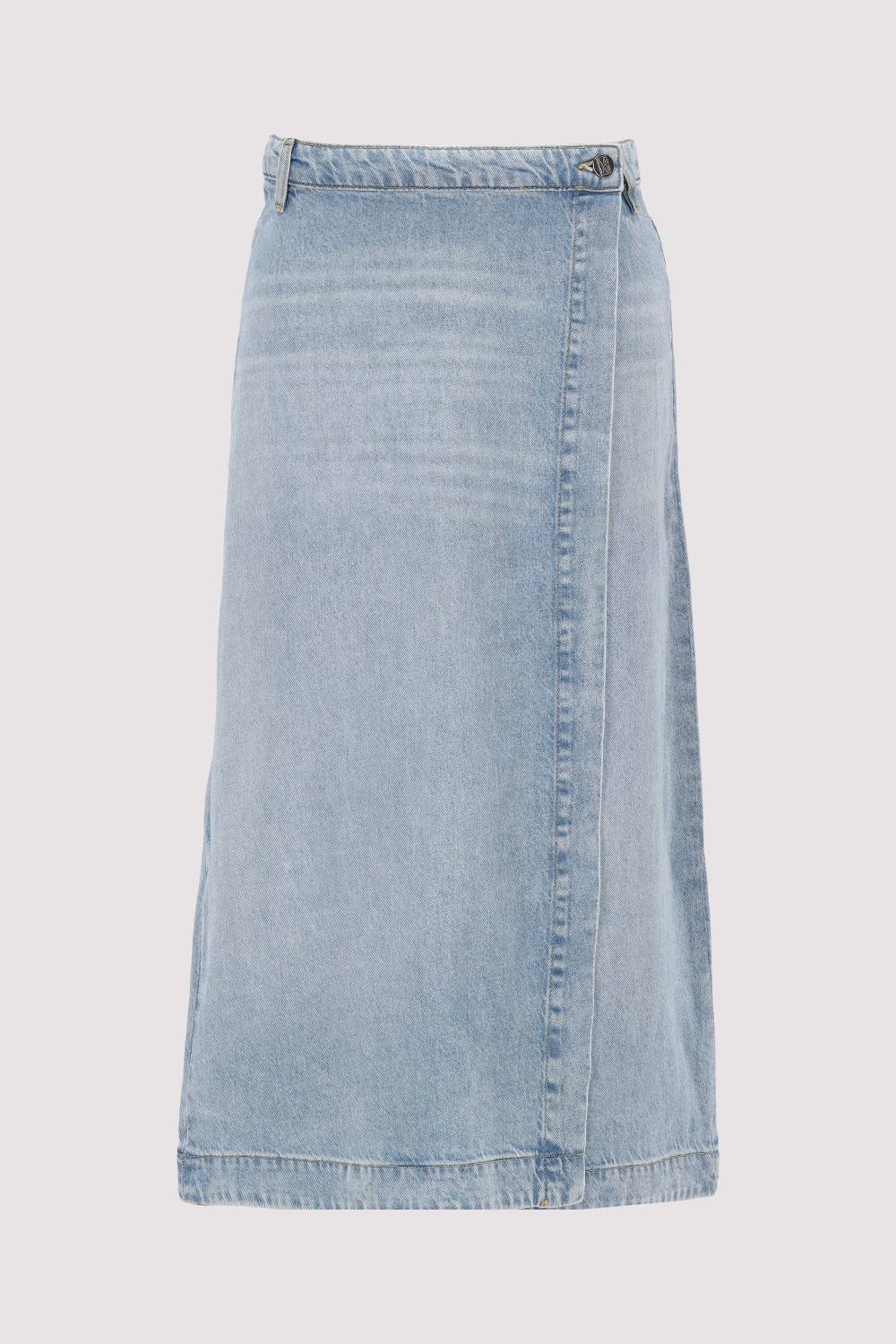 Denim skirt, wrap look, long l