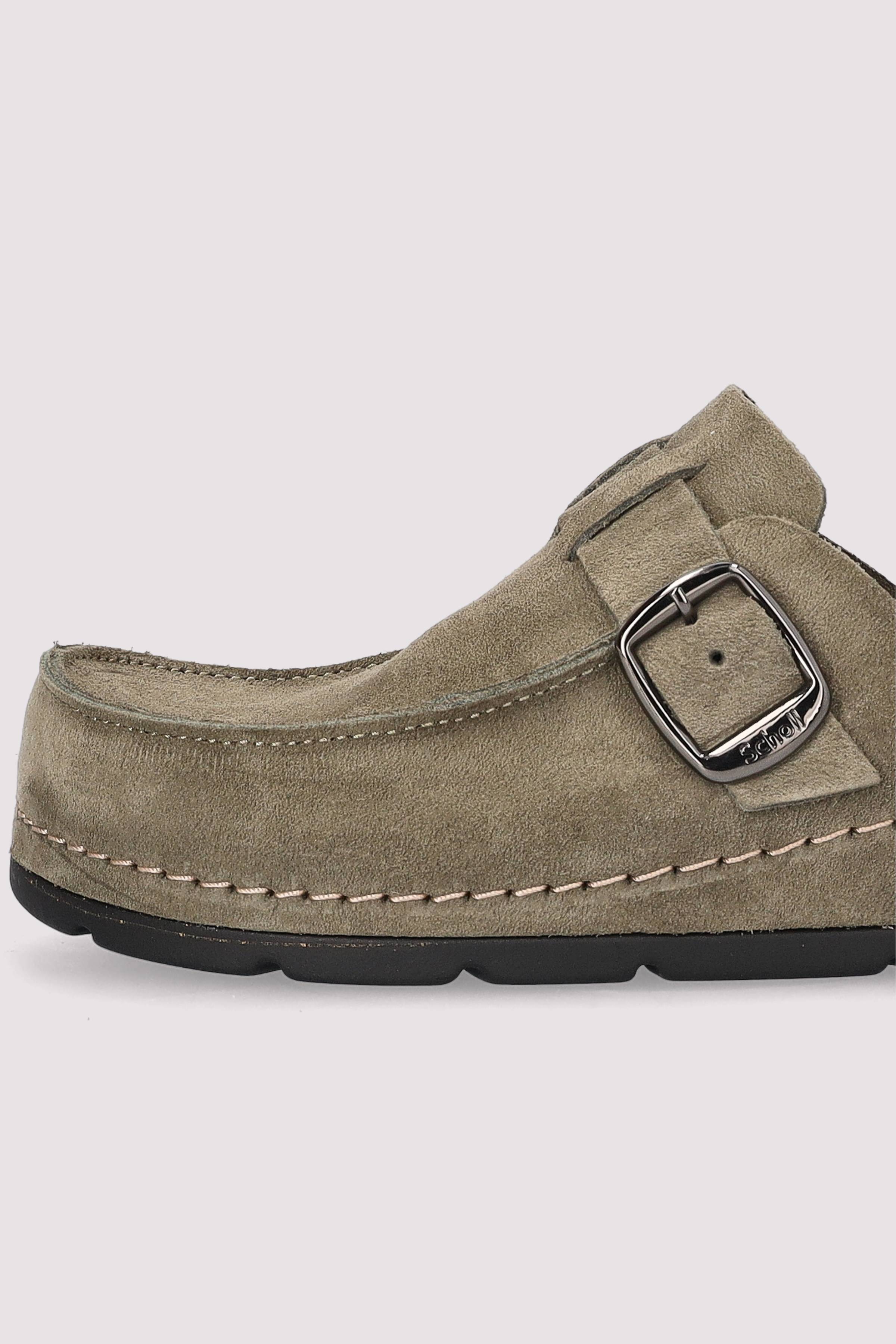 Scholl Sandale aus Leder, khaki.