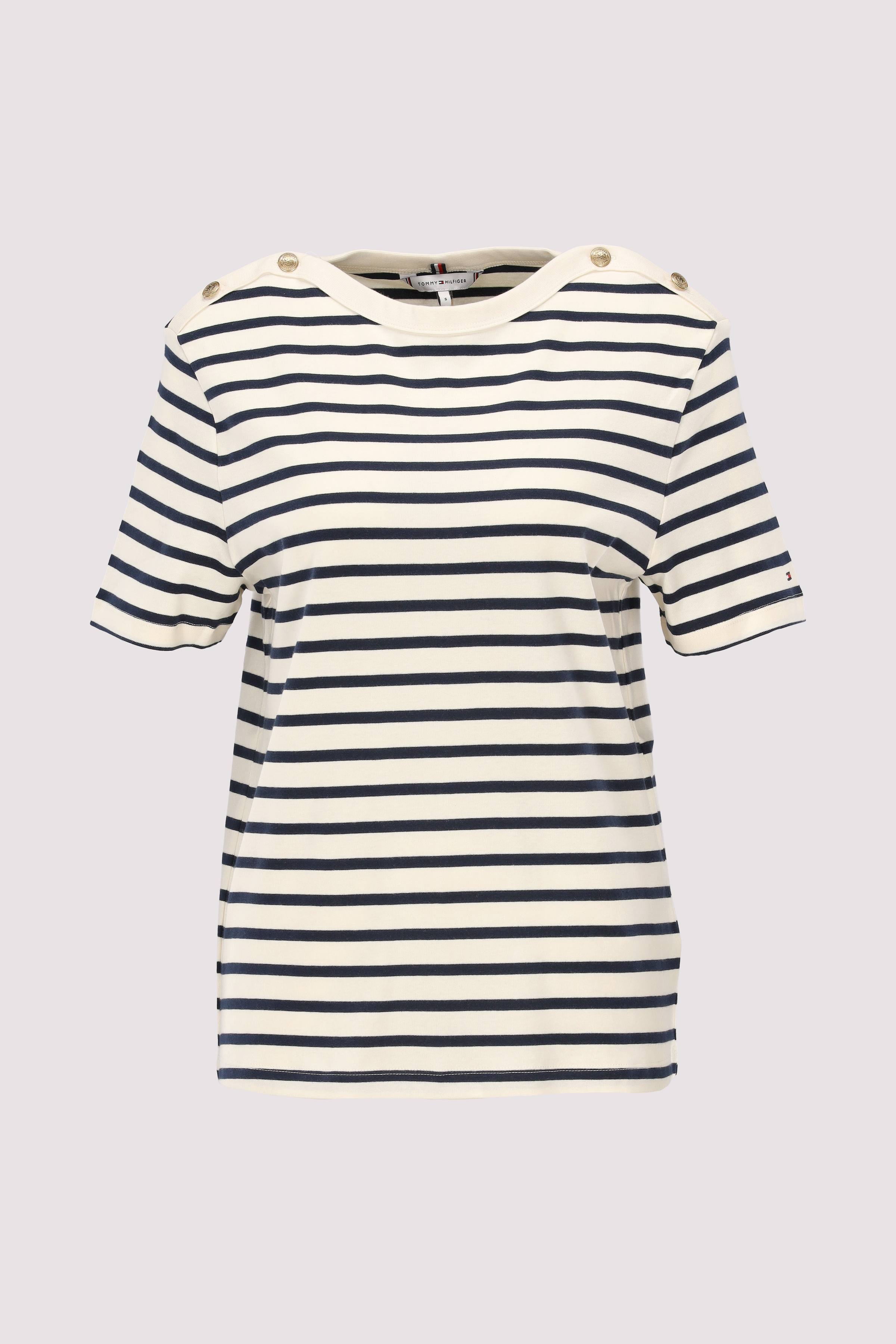 REG STRIPE GOLD BTN C-NK SS