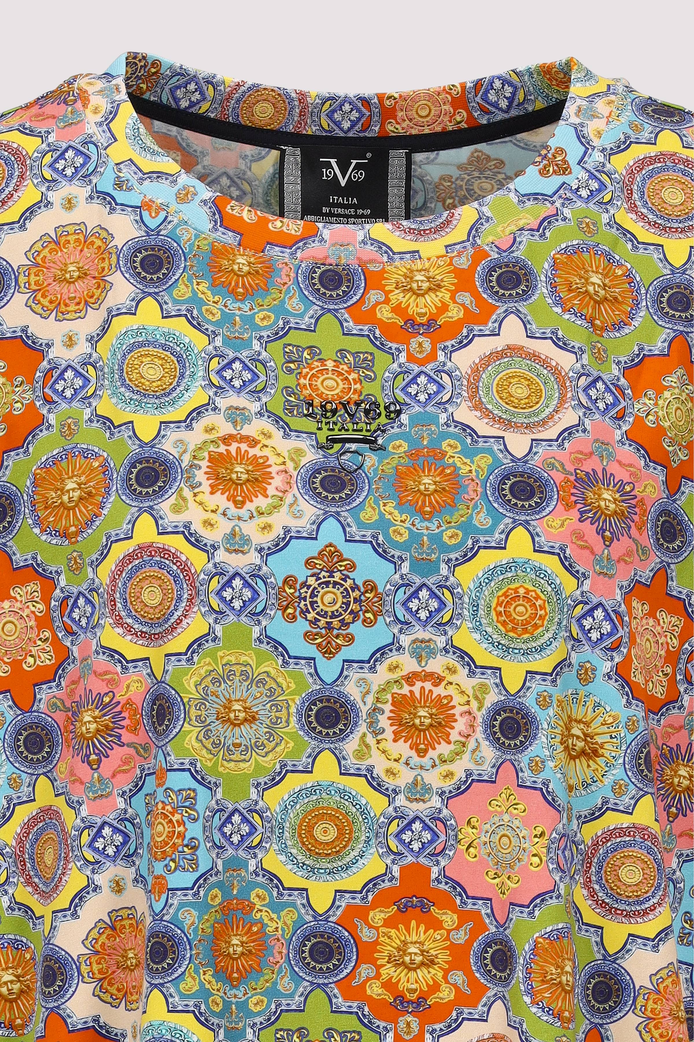 19V69 Italia - Damen T‑Shirt Alloverprint, Stretch