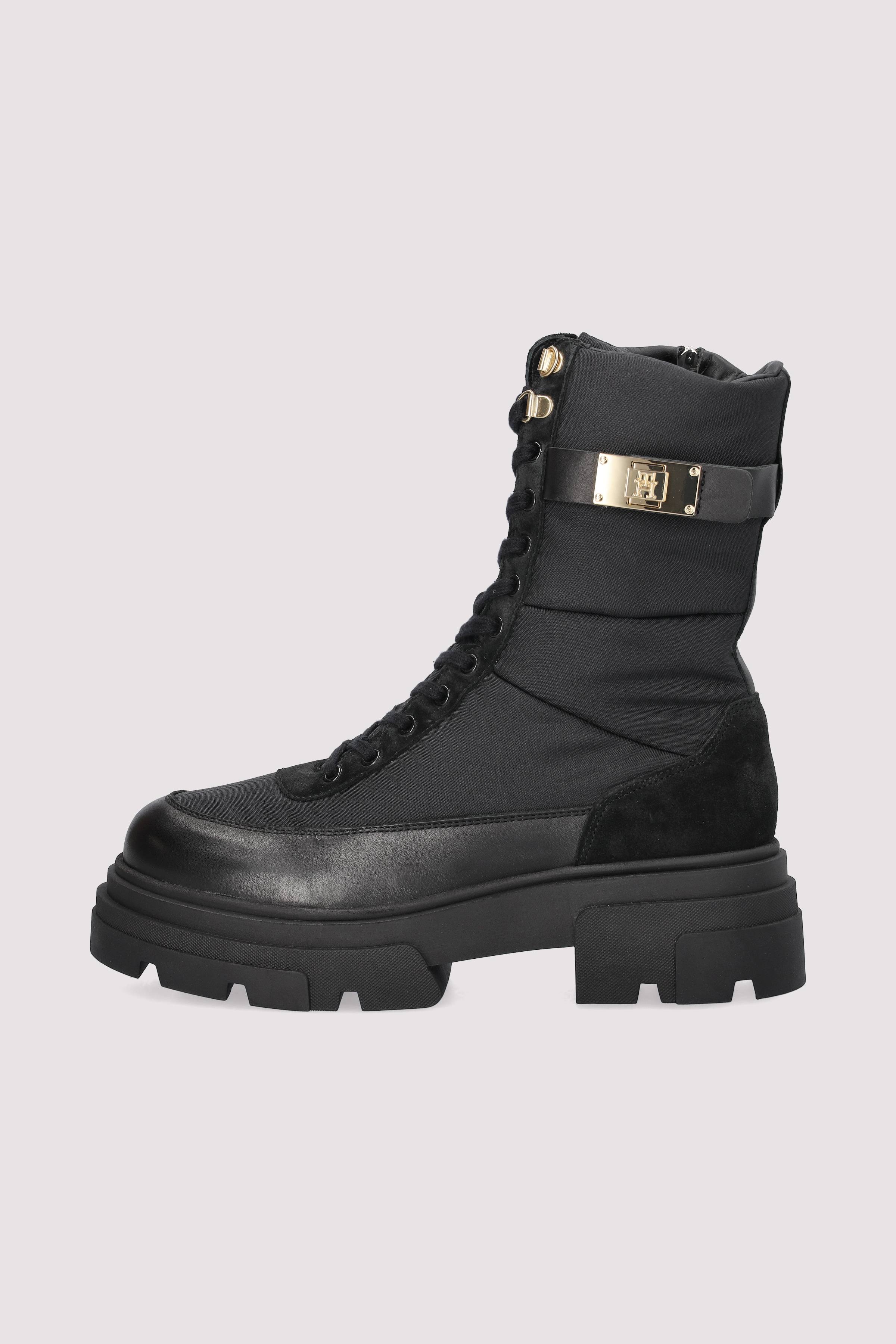 BIKER LEATHER MIX LACE-UP