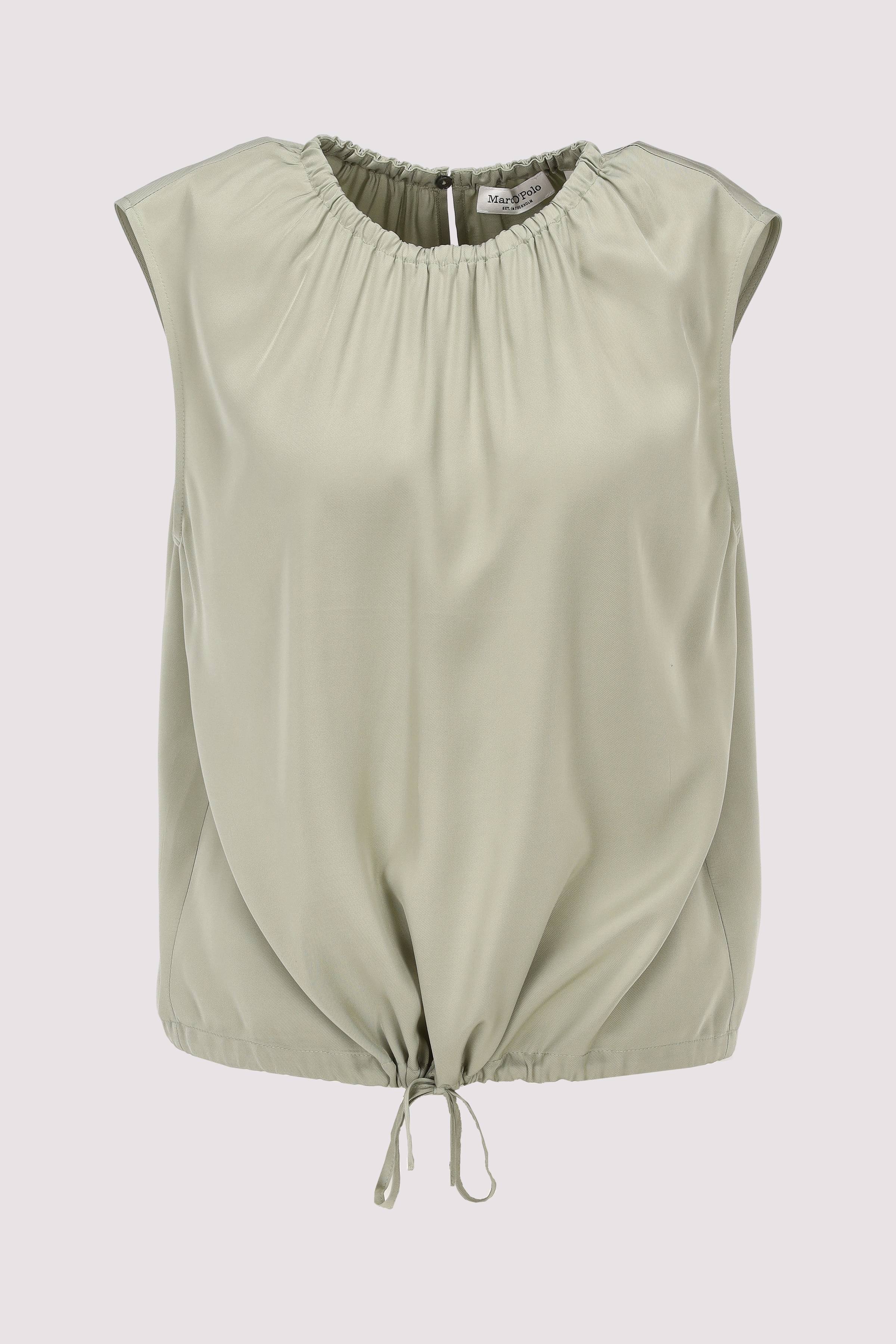 Woven Top, round neck, gatheri